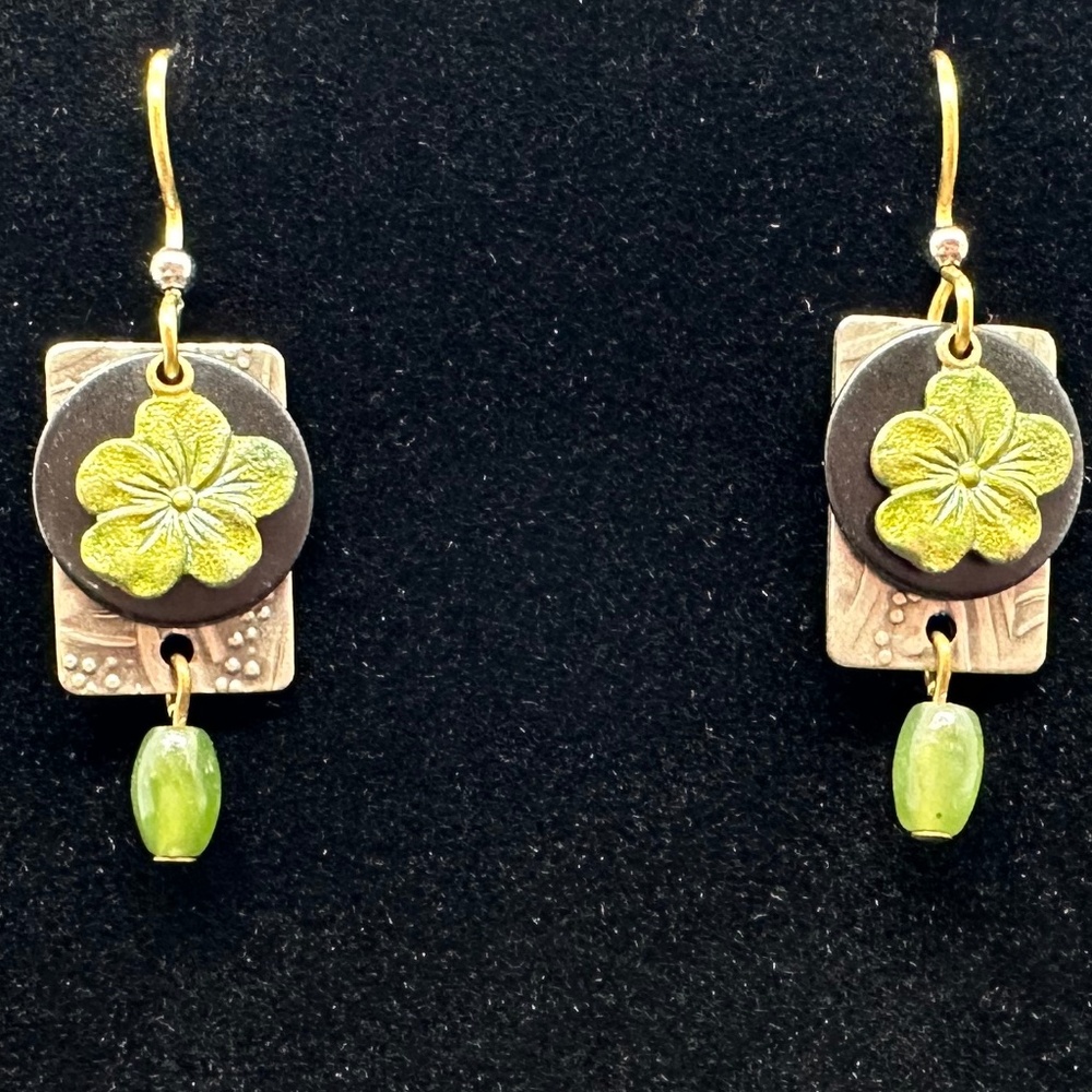 Green flower earrings